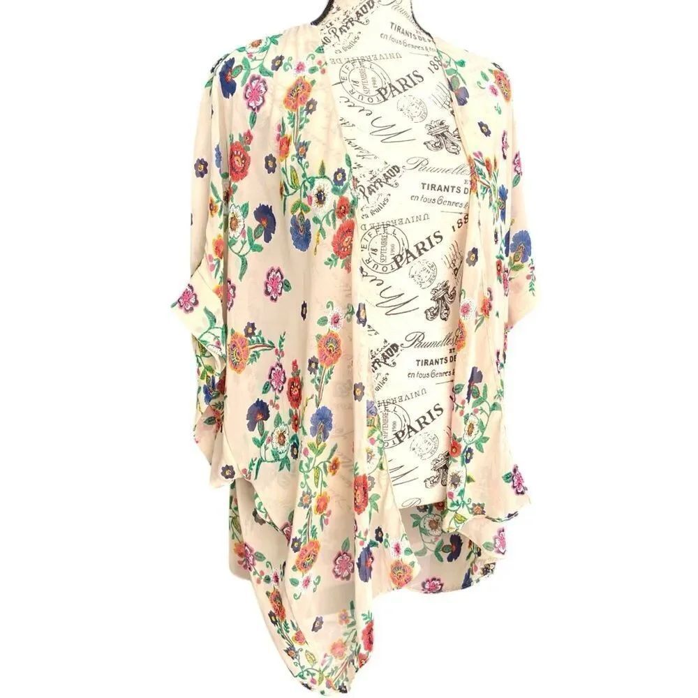 PinkBlush Floral Open Front Mesh Cardigan Top in One Size
